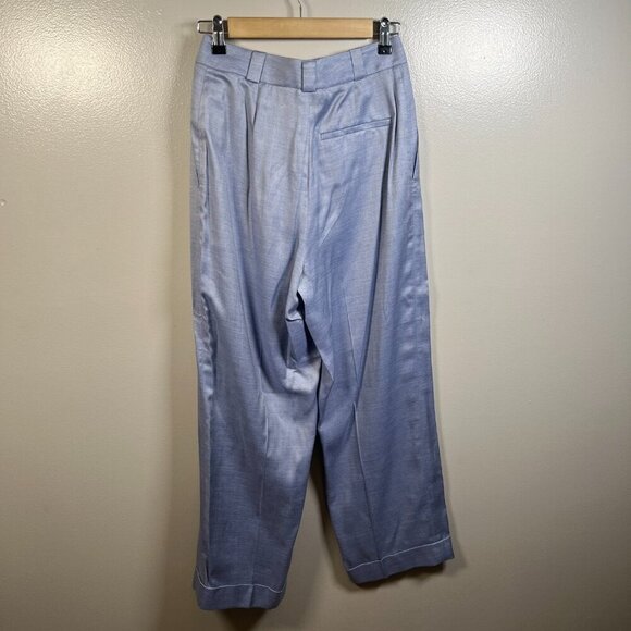 Theory Straight Cuff Pants Size 4 Sky Light Blue Work Career Business Silk Blend - Picture 2 of 12